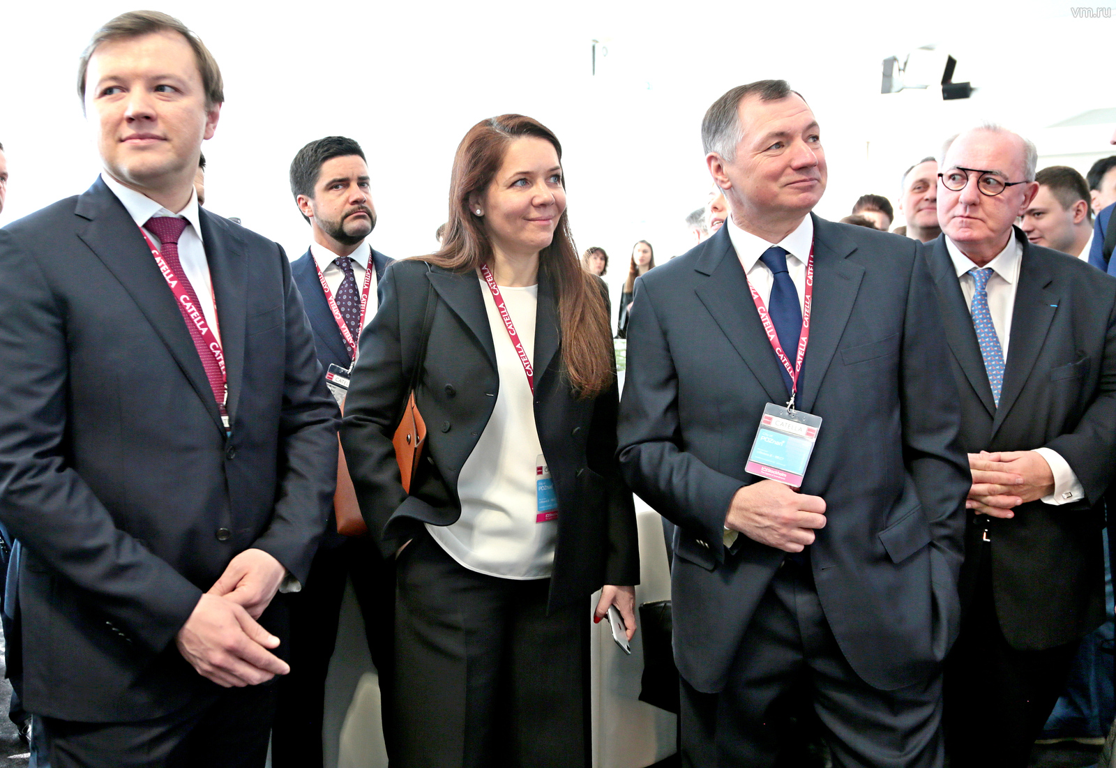 Заместители мэра Москвы Владимир Ефимов, Анастасия Ракова, Марат Хуснуллин (слева направо), а также французский специалист Морис Леруа на открытии стенда российской столицы на MIPIM