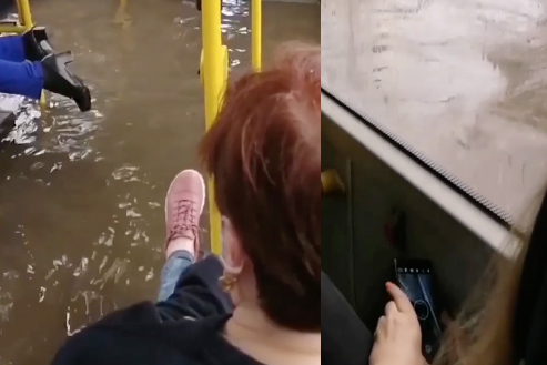 Жители Красноярска сняли на видео затопленный салон пассажирского автобуса
